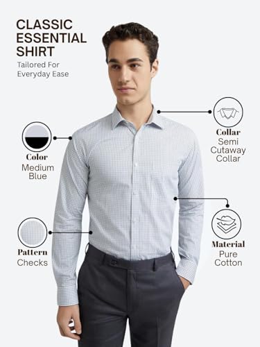 Image of Park Avenue Slim Fit Pure Cotton Checks Pattern Semi Cutaway Collar Formal Shirt