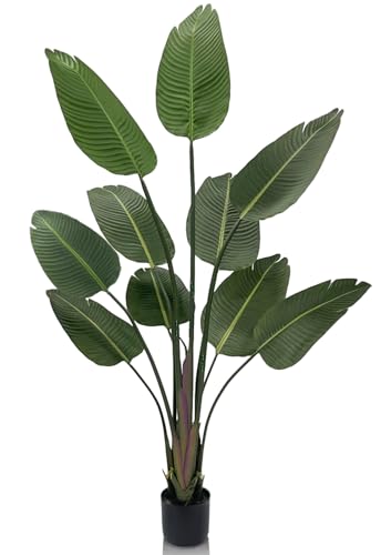 GOVIRAYE Bird of Paradise Artificial Plant, 5ft Tall Faux Plant with 10 Leaves, Tropical Artificial...