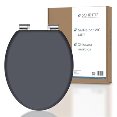 Foto di SCHÜTTE Tavoletta WC chiusura ammortizzata legno | Copriwater universali globo | Coperchio Water MDF | Sedile WC Universale | Asse Water | Fino a 250 kg | Grigio
