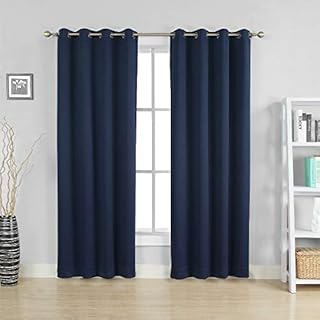 Noah's Linen Thermal Insulated Blackout Curtain Pair Eyelet Ring Top Including Tie Backs 46" (width) x 54" (drop) Navy Blue Color