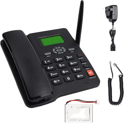 Wireless Quad Band GSM Desk Phone with SIM Card Slot, LCD Display for Date/Time/Signal Strength/Battery Capacity, Ideal for Home and Office