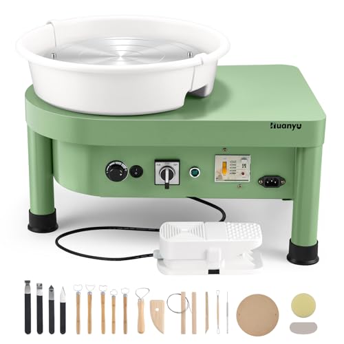 Huanyu Pottery Wheel Machine, 12-Inch Bat System Manual & Foot Pedal Control Electric Ceramic Wheel Forming Machine Art Clay DIY Sculpting Tool Kit (Green)