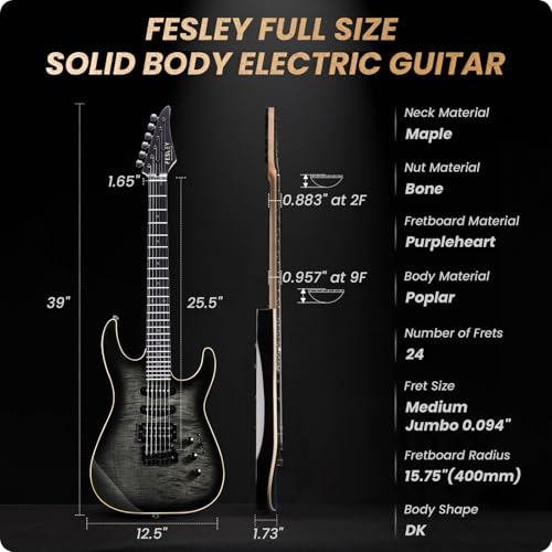 3934 solid body electric guitar electric guitar kit with bone nut full size 6 string guitars with 24 frets poplar body aaa flame maple top guitarra electrica with hss ceramic pickupblack