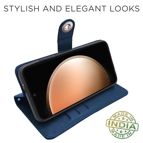 Image of Pikkme Samsung Galaxy S23 FE 5G Flip Cover Leather Finish | Wallet Stand and Shock Proof | Inside TPU with Card Pockets | Complete Protection Button Flip Case (Blue)