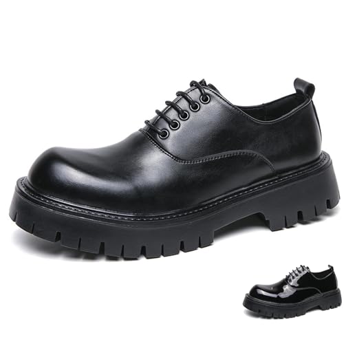 Men's Leather Platform Lace Up Oxfords Shoes Fashion Classic Round-Toe Low Top Lug Sole Dress Shoes Comfortable Casual Business Work Formal Shoes