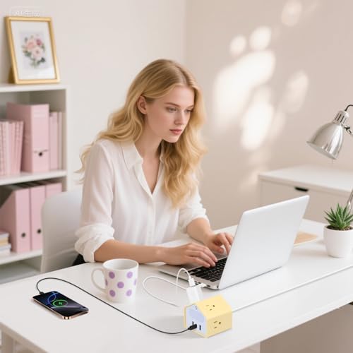 Handy Power Strip with Night Light - Yolk-Yellow Power Strip Surge Protector - 20W USB C Charging Station - 4 Outlets + 3 USB Ports for Desk, Nightstand, Couch, Makeup, Electronic Accessories