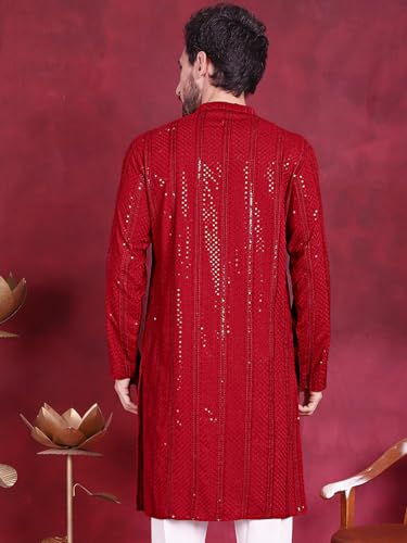 Image of Jompers Men's Regular Fit Rayon Sequins Chikankari Embroidered Kurtas