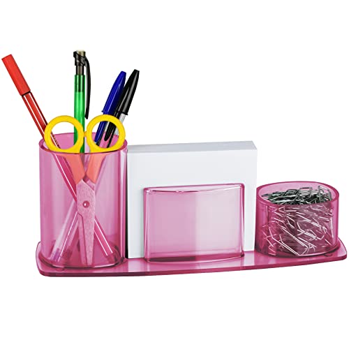 Pot à crayon et organiseur Acrimet rose transparent pour un bureau de télétravail stylé