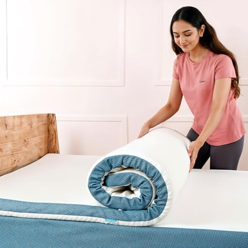 Image of UrbanBed Super Soft Foam Single Size Mattress Topper | Hypersoft Foam with Pincore Hole for Air Flow | Ultrafresh Treated Cotton Waterproof Cover | 5 Years Warranty (75 inch X 35 inch X 2 inch) -White & Teal