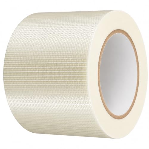 Image of GGR Supplies FIL-835B /D Bi-Directional Filament Tape, 4 Inch x 60 Yards | Transparent Fiberglass-Reinforced Strapping Tape; Tear Resistant for Heavy-Duty Packaging, Palletizing and Bundling