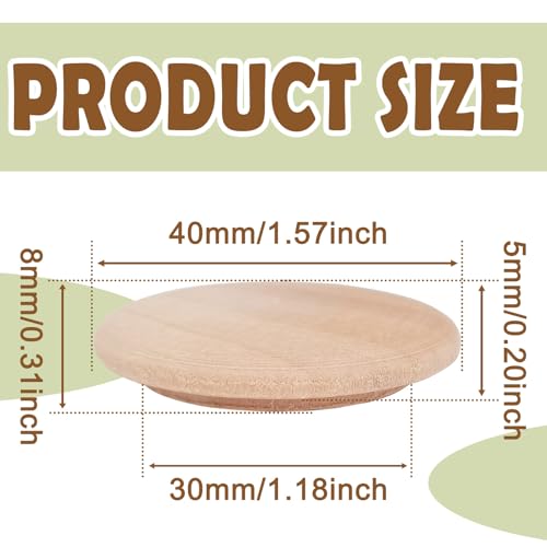 Image of 20pcs 40mmx30mm /1.5''x1.1''(Cover DiaxHole Dia) Stair Plugs,Beech Wood Screw Hole Covers,Button Top Screw Hole Plugs,Decorative Wooden for Woodworking