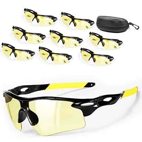 Ribukat Safety Glasses 8-Pack Polycarbonate Impact & Scratch Resistant, Wrap-Around Uv-Block Protective Eyewear Clear Lens (Yellow) #TOP8