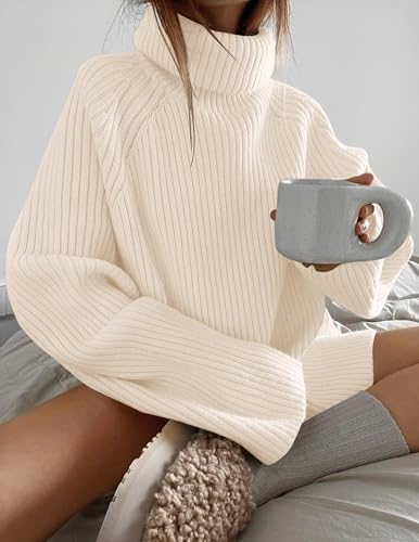 Zesica CASUAL Women'S 2024 Winter Sweaters Oversized Turtleneck Long Sleeve Chunky Knitted Pullover Sweater Jumper Tops,Apricot,Small thumb #8
