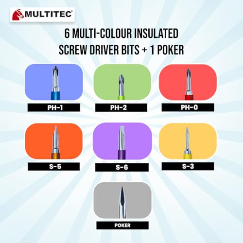 Image of MULTITEC SDK-777iC 7-in-1 Insulated Screwdriver Kit | Electrician Tool Set with Voltage Tester | Heavy-Duty Electrical Maintenance Toolkit