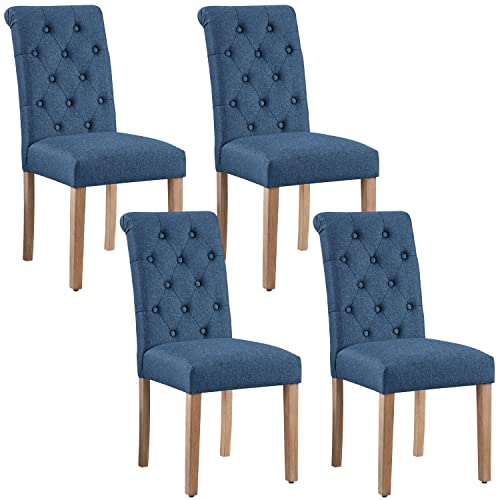 Yaheetech Set de 4 Piezas Silla de Comedor Silla con Patas de Madera Tapizada Silla para Cocina Silla de Salón Azul
