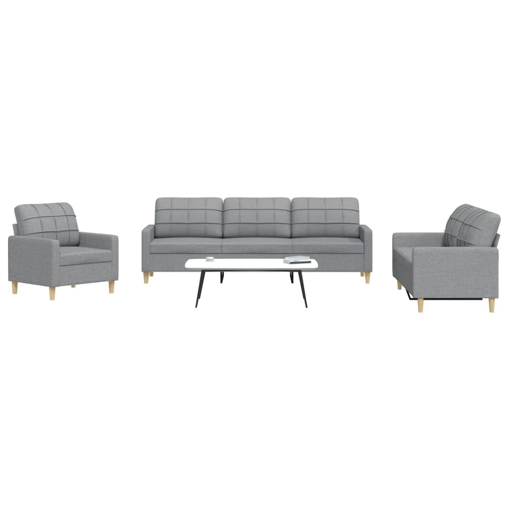 3-TLG. Sofagarnitur Hellgrau Stoff 226x77x80 cm Metallrahmen großzügige Polsterung Mini Schlafsofa Sessel 2-Sitzer 3-Sitzer Couch für Wohnzimmer Gästezimmer Büro Chill-Ecke