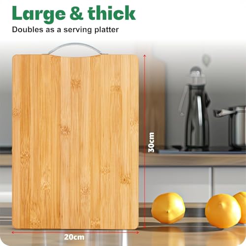 Image of TEKCOOL Bamboo Chopping Board /Vegetable Cutting Board for Kitchen with Metal Handle | Natural Bamboo | Recyclable | Biodegradable (30cm X 20cm):