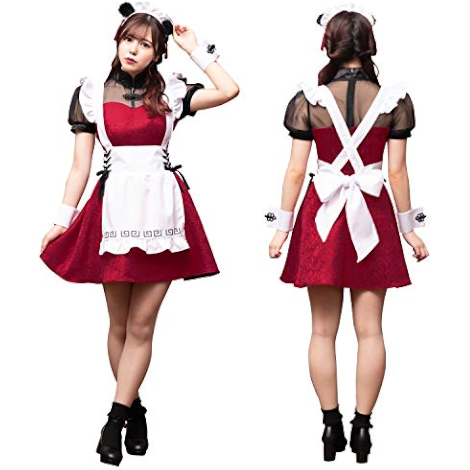 クリアストーン(Clearstone) コスプレ ハロウィン パンダチャイナメイド レディース レッド 詳細画像3
