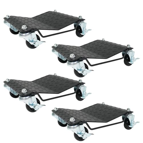 PROREGAL Rangierhilfe Titan für PKW Auto Motorrad | Set 4 Stück jeweils 700 kg insgesamt 2800 kg Traglast | mit Bremsen & Schwenkgriff | Stahl | Rangierroller Rangierheber Wagenheber Roller V Form