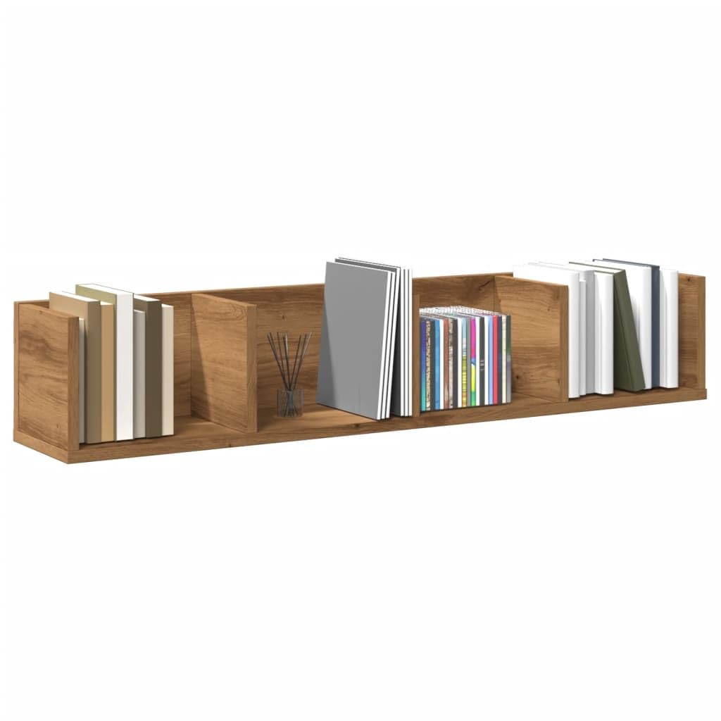 Mensola Porta CD, Scaffale da Parete in Legno Rovere con 4 Scomparti, Design Moderno per Collezioni Musicali o Libri, 100 x 18 x 18 cm