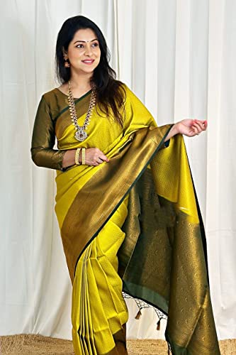 Image of ZECVA Women's Art Lichi Indian Traditional Style Silk Saree With Unstitched Blouse Piece