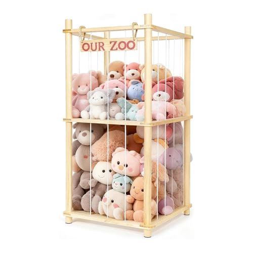 EULXSUD Stuffed Animal Storage - Tall Natural Pine Wood Stuffed