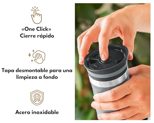 Taza de acero inoxidable hermética que evita derrames de café caliente y frío de 370ml 4