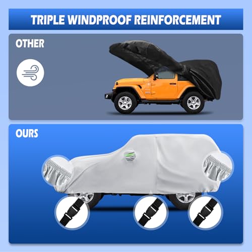 Image of Migaven Car Cover Custom Fit for Jeep Wrangler 2 Door 1987-2026 JK JL CJ YJ TJ, Waterproof Full Exterior Cover Rain Sun Protection with Door Zipper & Inner Cotton, Silver