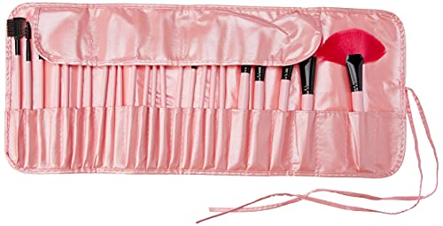 Kit 24 Pincéis Maquiagem Pincel Estojo Profissional Blush Rosa