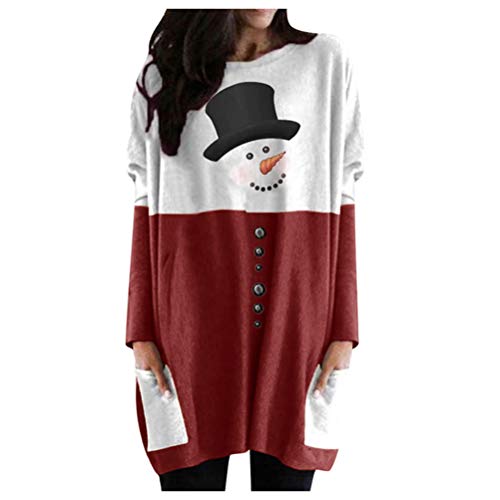 WLPTION Camisetas de Manga Larga para Mujer, túnica Estampada navideña, Sudadera de...