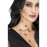 Smiffys Make-Up FX, Crawling Spider Transfers, Bla with 2 Sheets Per Pack, 16 Spiders on Each, Cosmetics and Disguises Fancy Dress, Spider Dress Up Cosmetics & Disguises. Halloween