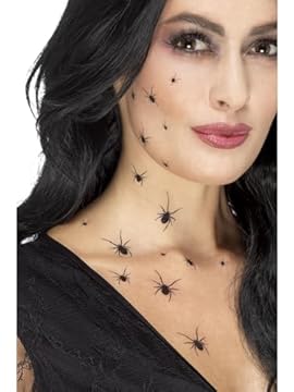 Smiffys Make-Up FX, Crawling Spider Transfers, Bla with 2 Sheets Per Pack, 16 Spiders on Each, Cosmetics and Disguises Fancy Dress, Spider Dress Up Cosmetics & Disguises. Halloween