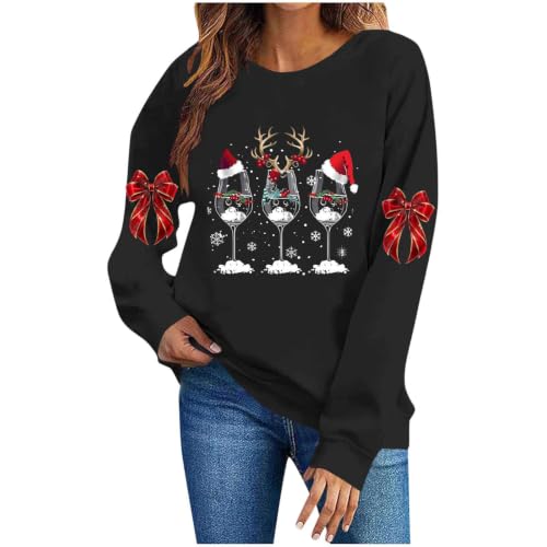 Buupiuu Christmas Sweatshirts for Women Bow Xmas Print Long Sleeve Pullover - image 3
