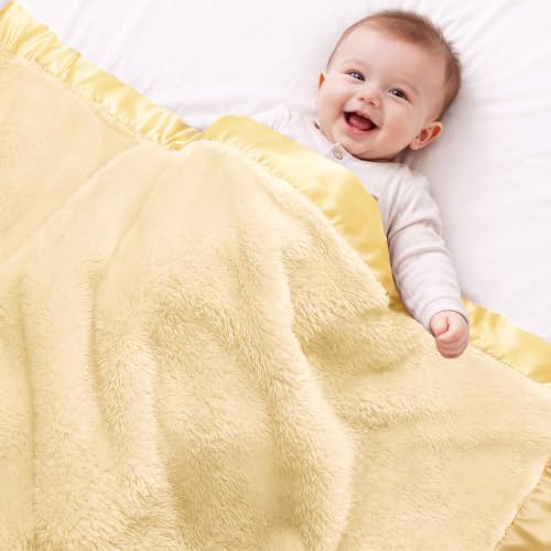 Image of Pro Goleem Fleece Baby Blanket with 2 Inch Satin Trim Soft Anti-Static Plush Blanket for Boys and Girls Christmas Baby Gifts for Babies 30''x40''，Yellow