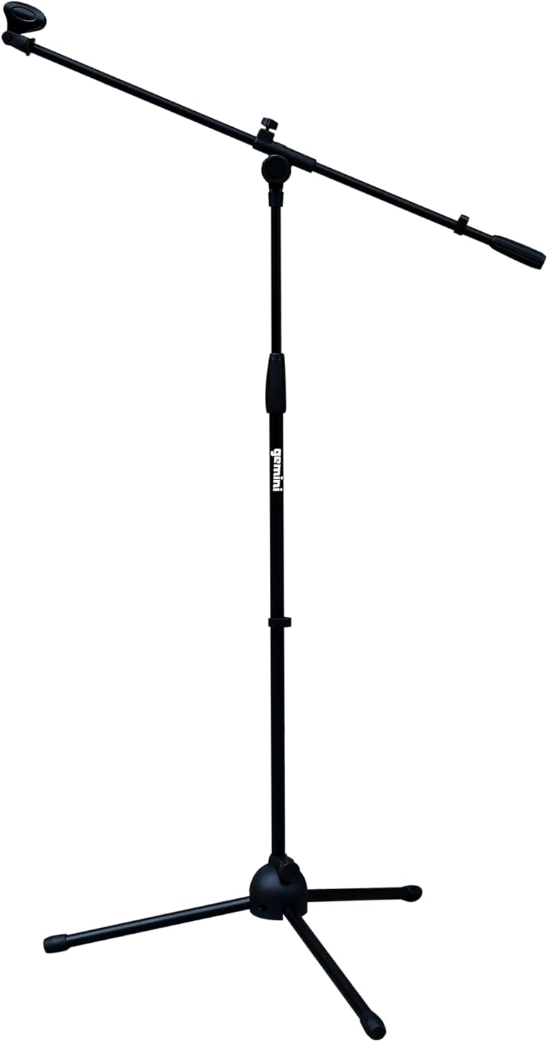 Gemini Adjustable Boom Microphone Stand - Heavy Duty Metal Tripod with Non-Slip Feet, Collapsible for Studio, Live Performance, Podcasting - Universal Mic Clip Included (MBST-01)