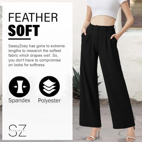 Wide Leg Pants for Women | High Waisted Trousers with Pockets | Comfortable Work Pants | Business Casual Pants | Women's Pants and Sizes 、 Black4