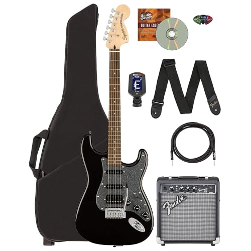 Fender Squier Affinity Stratocaster HSS - Metallic Black Bundle with Frontman 10G Amplifier, Gig...