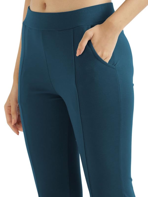 Image of SAADAA Women's Regular Fit High Rise 4-Way Stretchable Pants Yoga, Formal, and Regular Skinny High Waist Leggings 2 Deep Pockets Elastic Waistband Durable Interlock Stitching