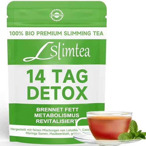 Detox Tee Zum Abnehmen, Abnehmtee – Natürlicher Kräuter Tees zur Fettverbrennung, Stoffwechsel-Anregung & Bauchfett-Reduktion | Sanfte Darmreinigung & Entgiftung für eine schlanke Silhouette, 14 Stück