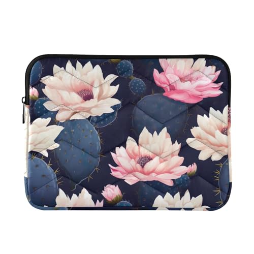 Funda para laptop 13-14 pulgadas con flores cactus azul oscuro