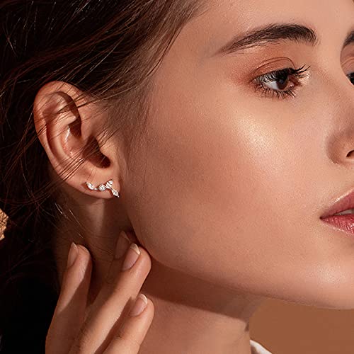 Bisaer 925 Sterling Silver Ear Crawler - Cuff Earrings Cubic Zirconia Ear Climber Earrings For Women #TOP3