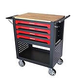 4 Drawers Rolling Tool Chest Cart with Wooden Top and Adjustable Shelf. Tool Storage Cabinet with 4 Wheels.Portable Tool Cabinet Trolley with Locking System .Tool Storage Cart for Garage,Workshop