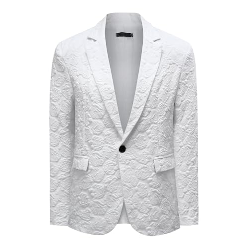 YFFUSHI Blazer Hombre con Estampado Jacquard Corte Slim Chaqueta Traje Elegante para Bodas Eventos, Blanco, L