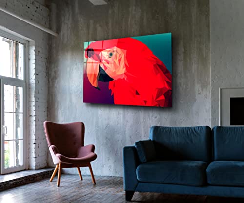 Ara Parrot Painting Geometry Art Colorful Exotic Birds Wall Art Tropical Vibrant Kids Room Decor Botanical House Decoration Glass Canvas Print #TOP2