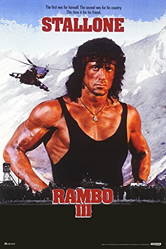 Laminated Rambo III 3 This Time Is For His Friend Retro Vintage 80s Movie Theater Decor Memorabilia Action Film Sylvester Stallone Series Collection Classic War Poster Dry Erase Wall Art 24x36