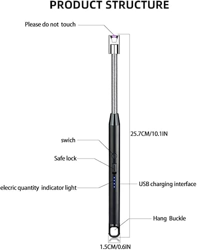 Miniatura 3 de Paquete de 3 encendedores de velas, encendedor de arco con carga USB, sin llama, a prueba de viento, pantalla de batería LED, interruptor de