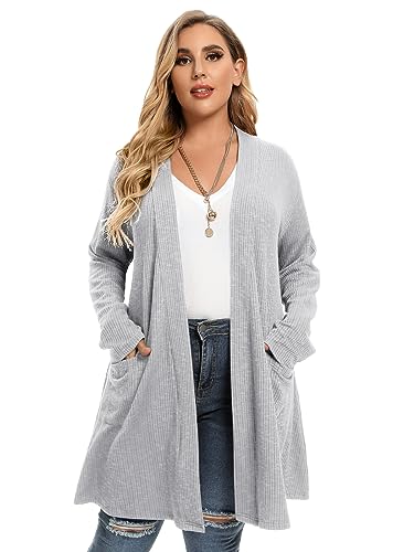 Image of LARACE Open Front Knit Plus Size Cardigan Sweaters for Women with Pockets