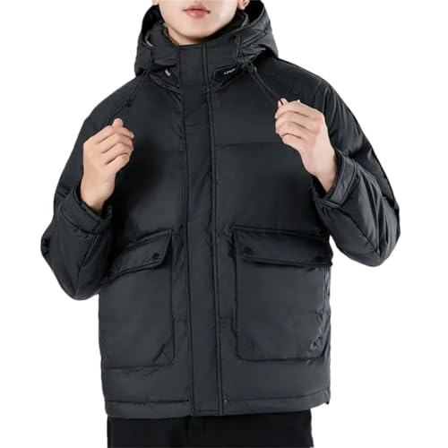 Men's Light Down Jacket Winter Thickened Warm Stand Collar Hooded Solid Color Jacket