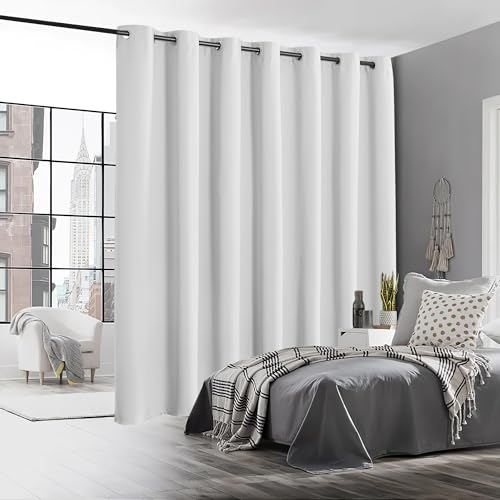 Image of RYB HOME Room Darkening Curtain for Bedroom, Privacy Window Shades Curtain for Living Room Dining Office, Thermal Insulated Drapes for Patio Door, 100 inches Wide x 84-inches Long, Pure White