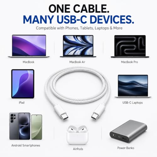 Image of Novobit Apple Certified Type-C to Type-C Charging Cable, PD 60W Fast Charging, Braided, Compatible with iPhone 17 /17 Air /17 Pro Max, 16 /16 Pro Max, 15 Series, iPad, MacBook & Other USB-C Devices, 1M